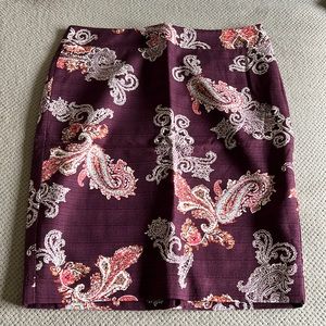Ann Taylor Burgundy Paisley Print Pencil Skirt 8P NWT
